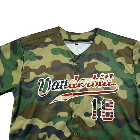 Vanderbilt Men's Camouflage American Flag Embroidered Baseball Jersey - Picture 3 of 9